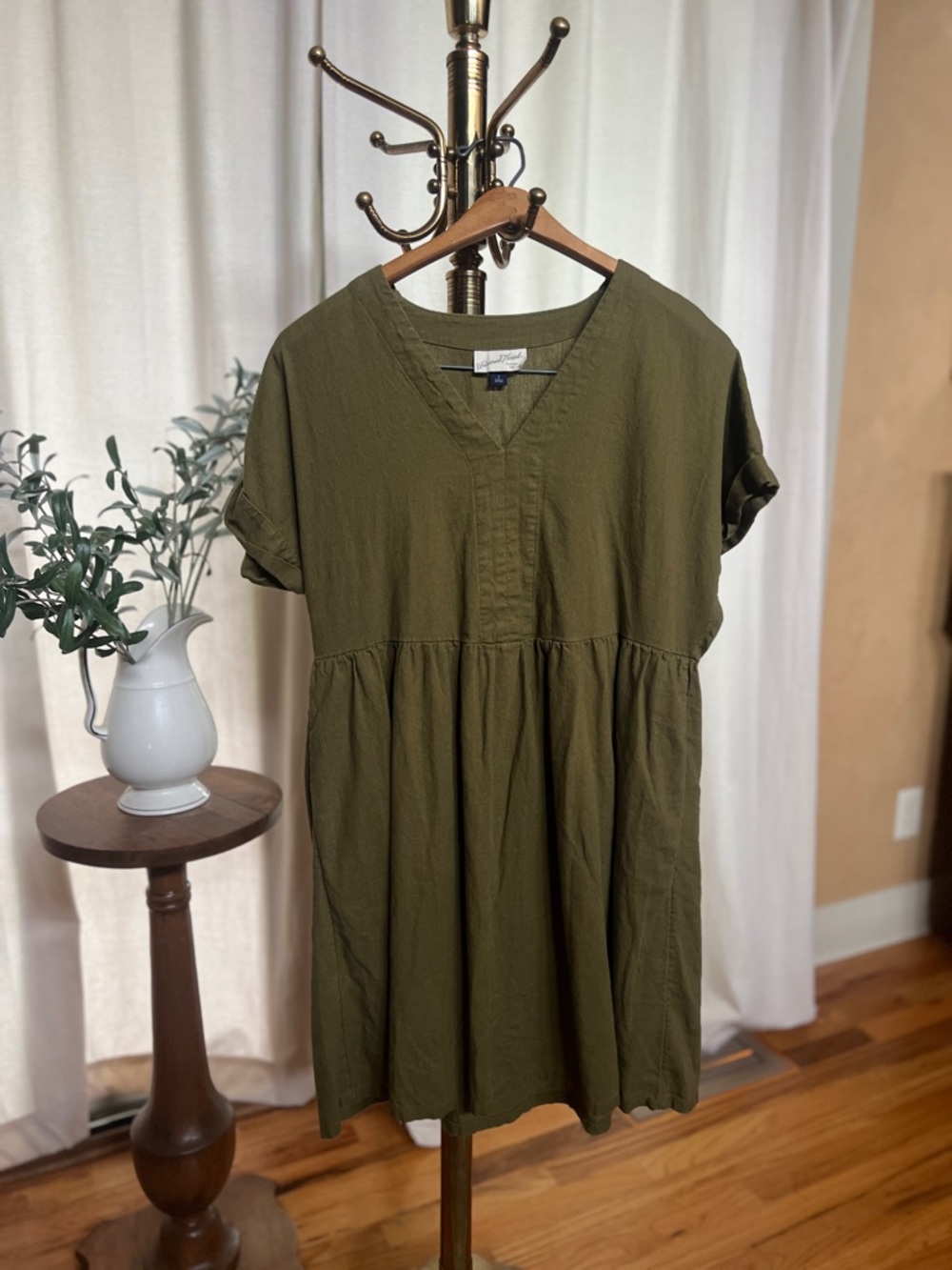 Universal Thread Olive V-Neck Babydoll Mini Dress